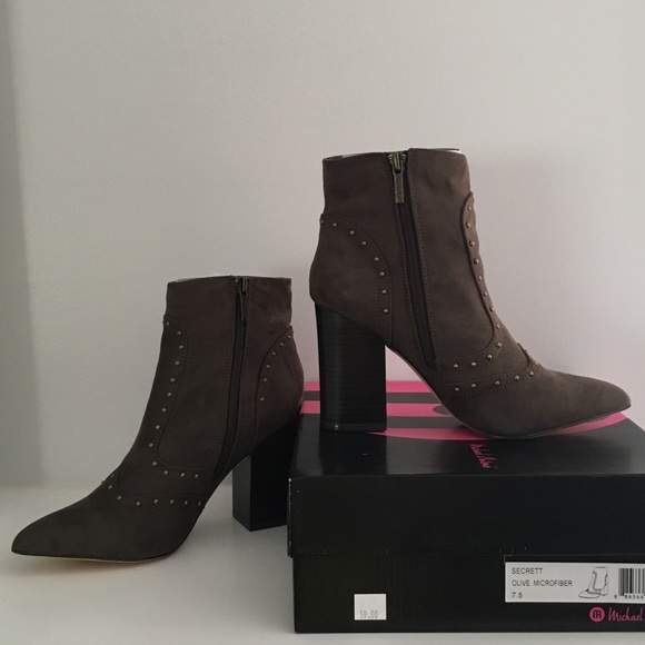 Studded Olive Green Brown Micro-Suede Boho Bootie - Picture 2 of 4